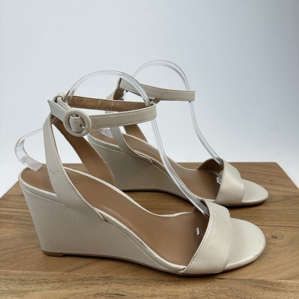Womens Nordstrom Rack Carrie Beige Faux Leather Strappy Wedges Sandals Size 10 M